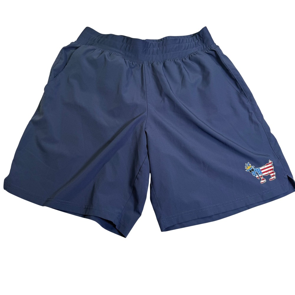 GOAT USA Athletic Shorts Men Medium Navy Blue USA 8in Inseam Flag Graphic